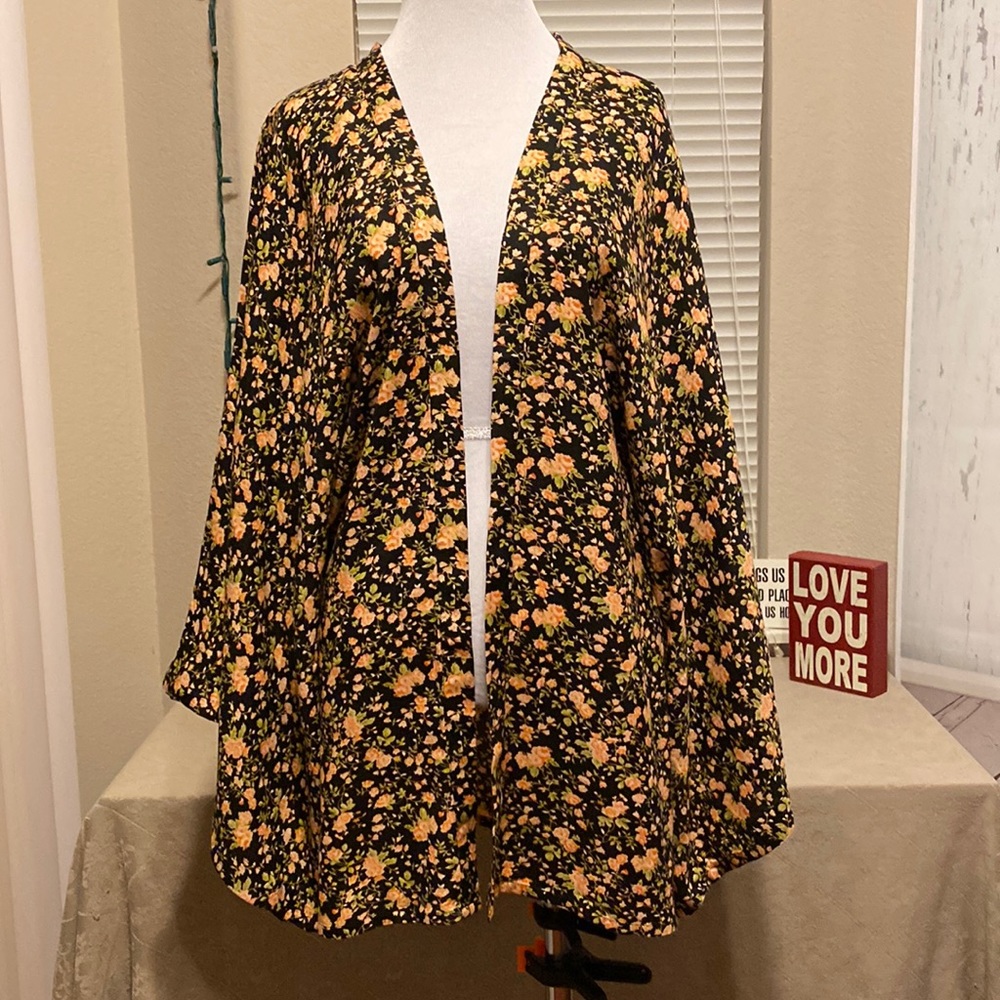 Sam & Sim Boho Beachy Black Floral Duster New With Tags